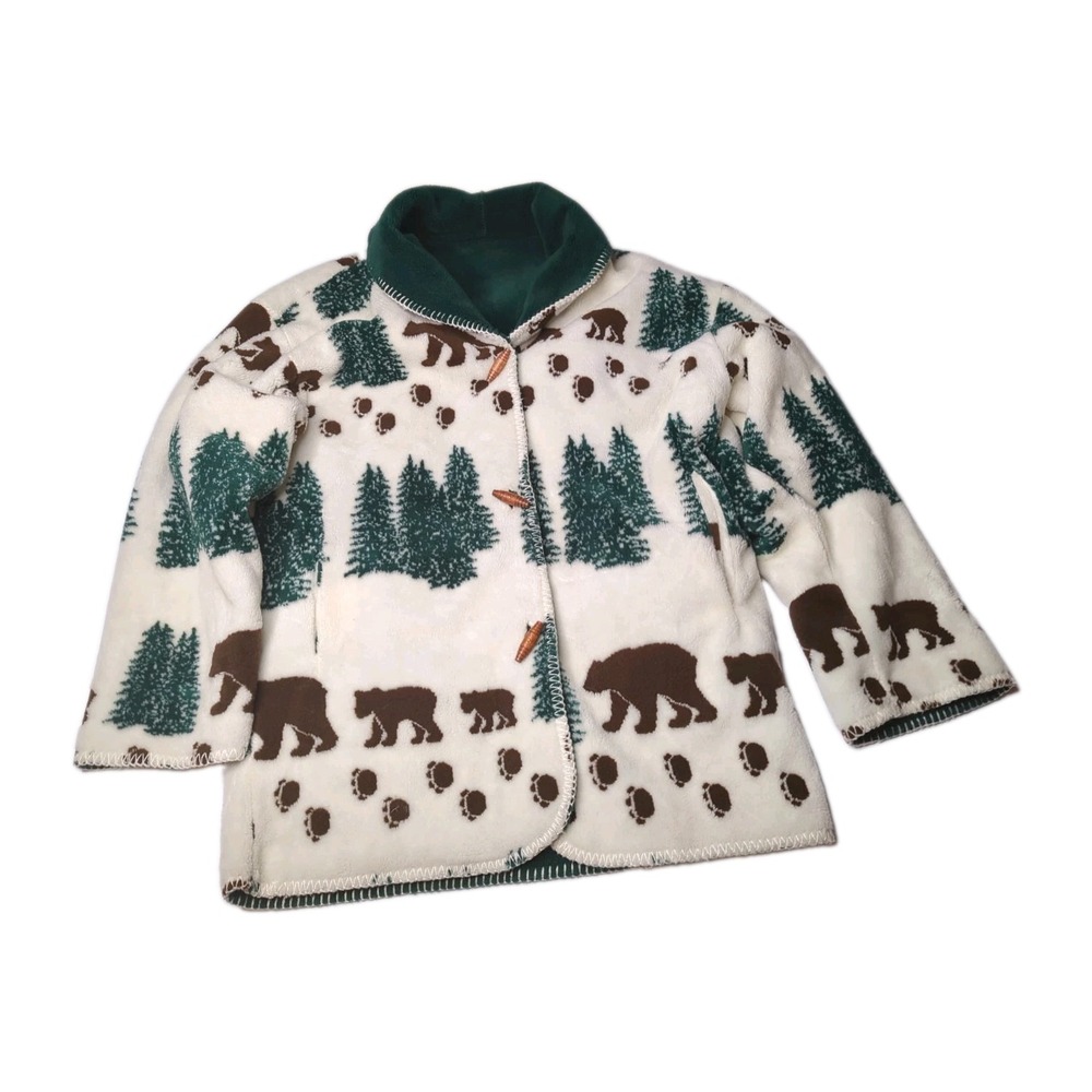 Vtg 90s Denali Reversible Fleece Jacket Small Bear Tree Toggle Cabin Granola